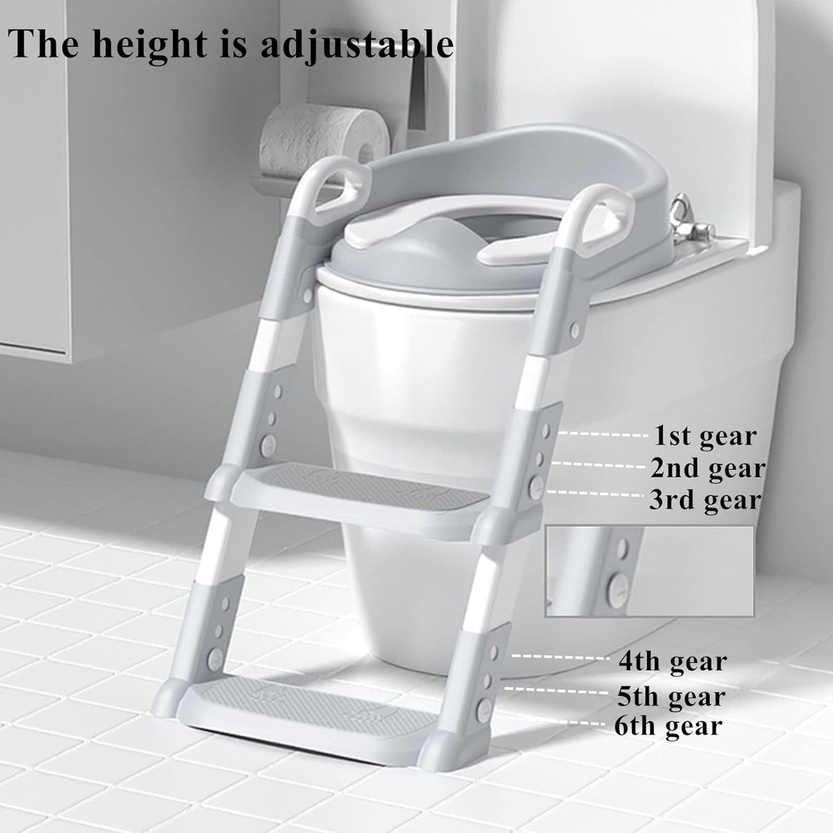 Potty Training Seat with Step Stool Ladder,Potty Training Toilet for Kids Boys Girls(Grey)