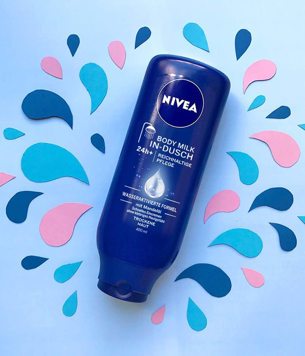 NIVEA In-Shower Body Milk (400 ml), Body Cream with Almond Oil and Water-Activated 5-in-1 Care Formula, Moisturising Body Lotion for the Shower