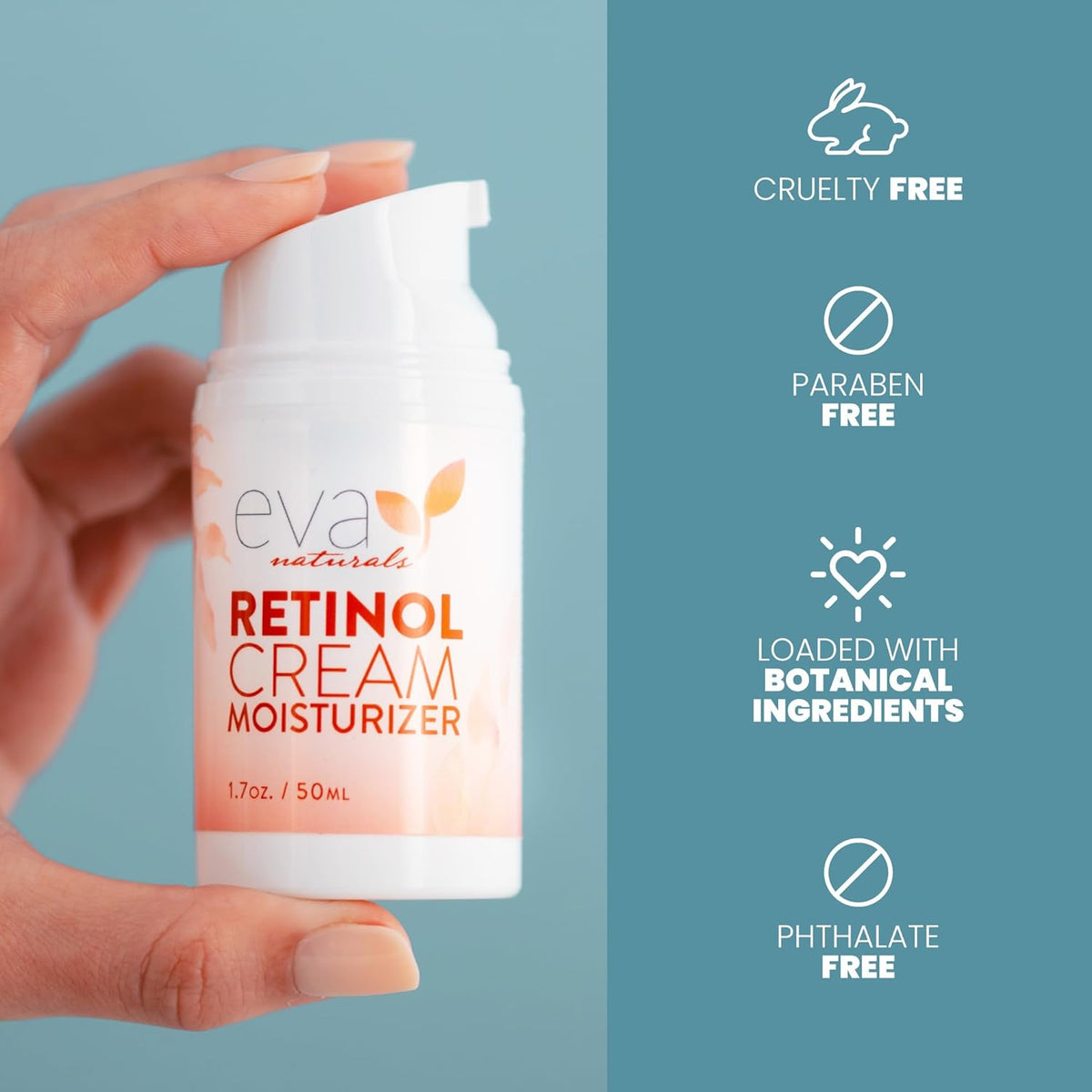 Eva Naturals Anti-Aging Retinol Cream For Face - Anti-Wrinkle Retinol Moisturizer Day & Night Face Cream With Hyaluronic Acid & Vitamin E For Women and Men - Reduce Fine Lines & Dark Spots (1.7 oz)