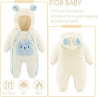 KEOYA Newborn Infant Unisex Baby Thicken Fleece Coveralls Romper Hooded Footies Cute Rabbit Snowsuit Outfit 0-18M
