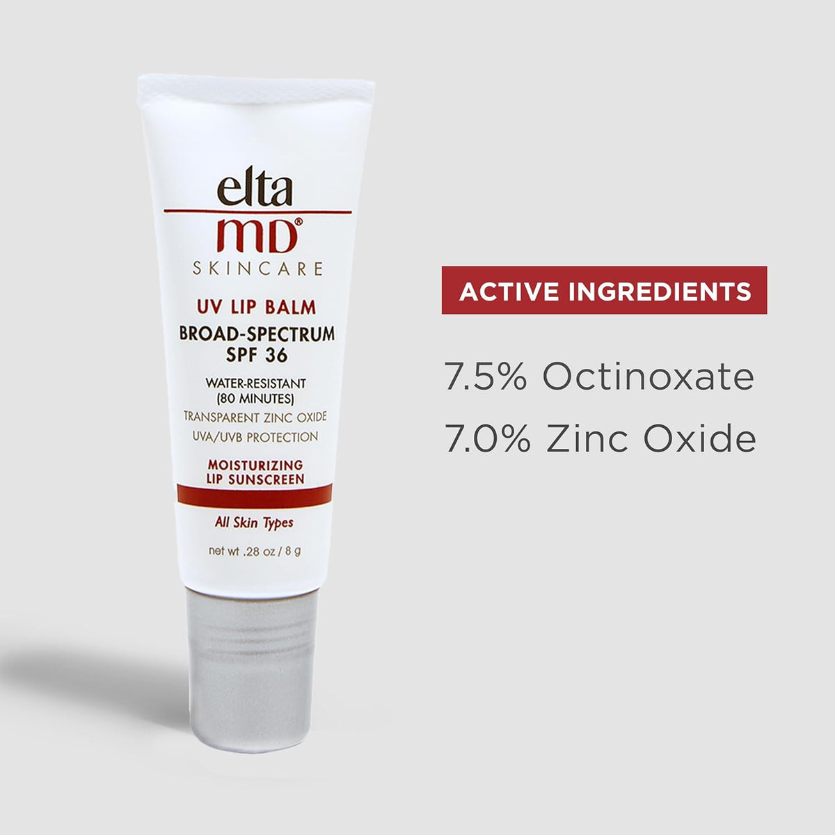 EltaMD UV Lip Balm Sunscreen, Moisturizes and Protects Dry Cracked Lips, Water Resistant up to 80 Minutes, Transparent Zinc Oxide Sunscreen