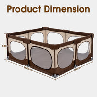 Baby Playpen, 150x180CM Play Pen for Babies & Toddlers, Brown
