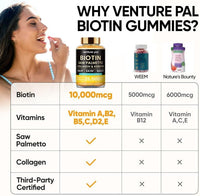 Venture Pal Biotin Gummies with Collagen & Keratin - Hair Growth Support Skin and Nail Strength Vitamins for Women & Men - Biotin 10000mcg | B-Complex | Saw Palmetto - Sugar Free, Non-GMO, 60ct