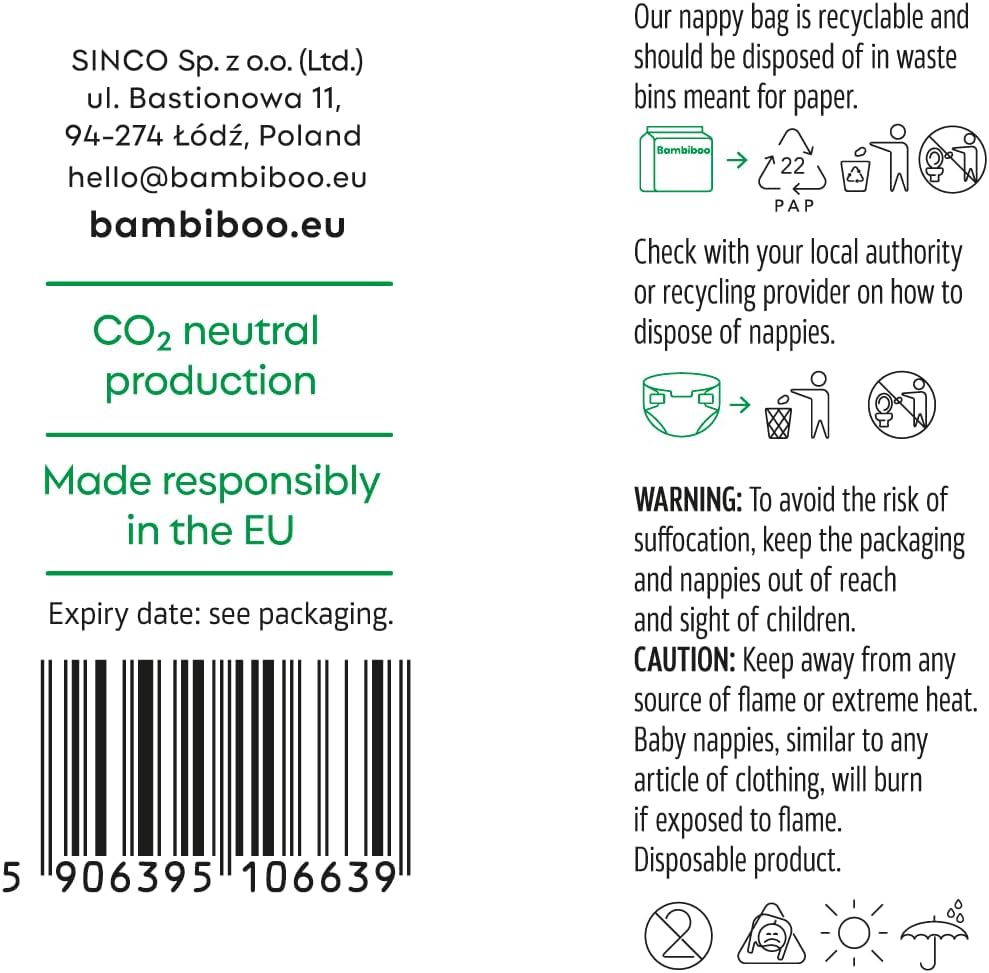 Bambiboo COTTONWEAR Baby Nappies Size 1 Newborn (2-4 kg) Baby Disposable Nappies with Organic Cotton and Botanicals with Navel Cut-Out - 3 x 28 (Pack of 84)