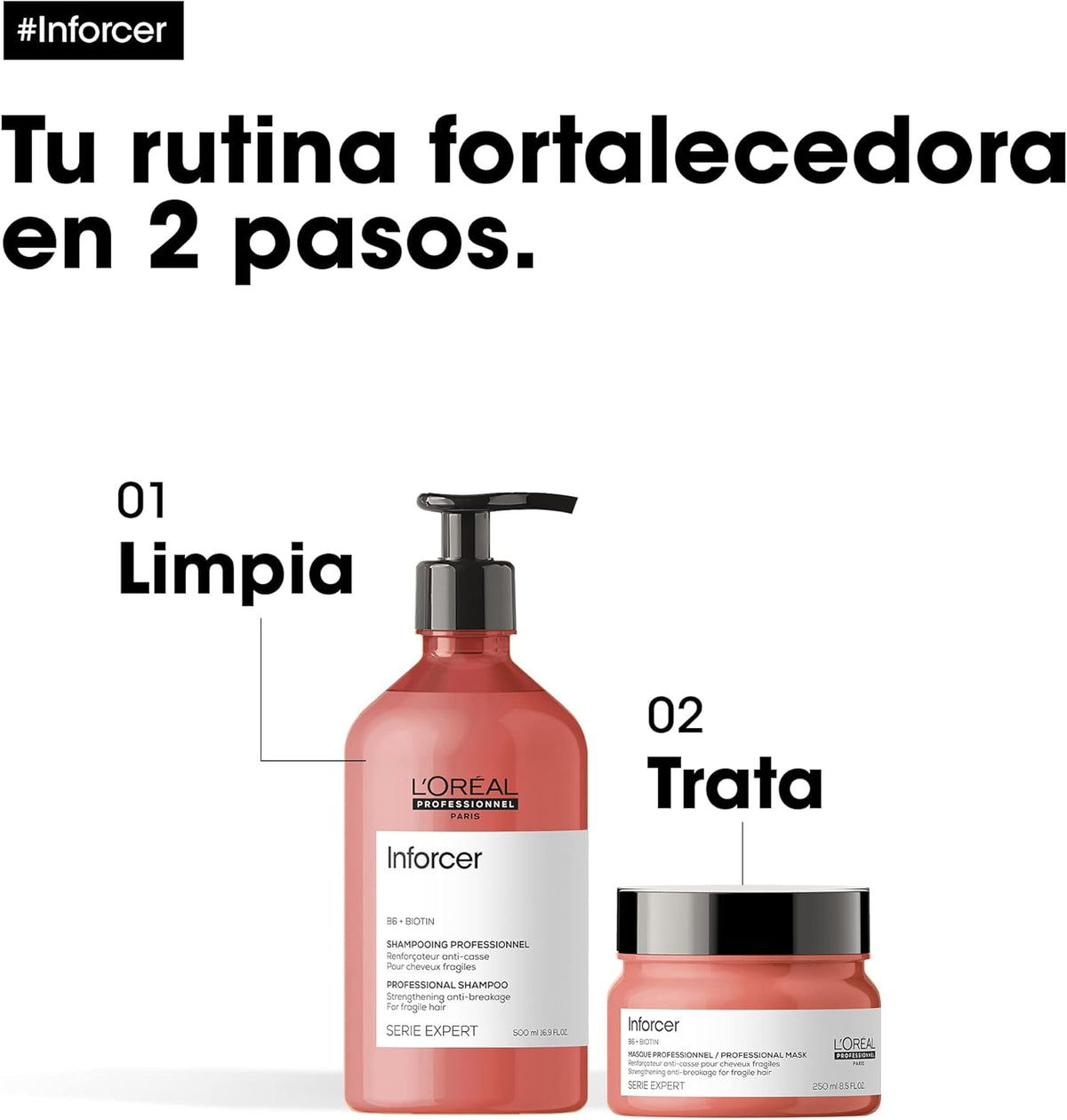 L'Oréal Professionnel Strengthening Hair Shampoo for Dry and Brittle Hair, with Vitamin B6 and Biotin, Expert Series, Inforcer Shampoo, 500 ml