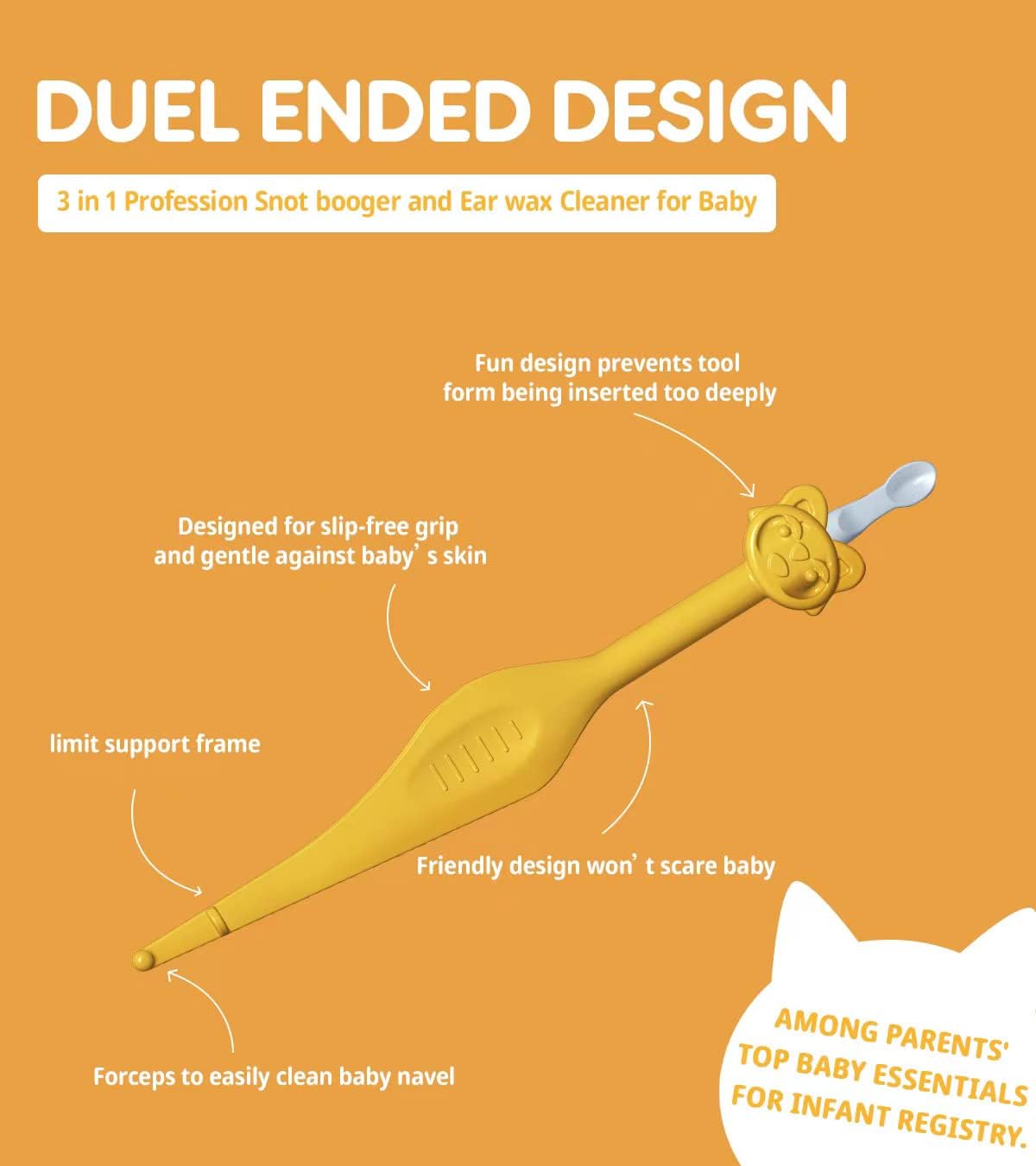 Two Pack 3 in 1 Baby Nose and Ear Gadget, Safe Baby Booger Remover, Nose Cleaning Tweezers, Nose Cleaner for Baby Infants and Toddlers, Dual Earwax and Snot Removal Baby Must Have Items