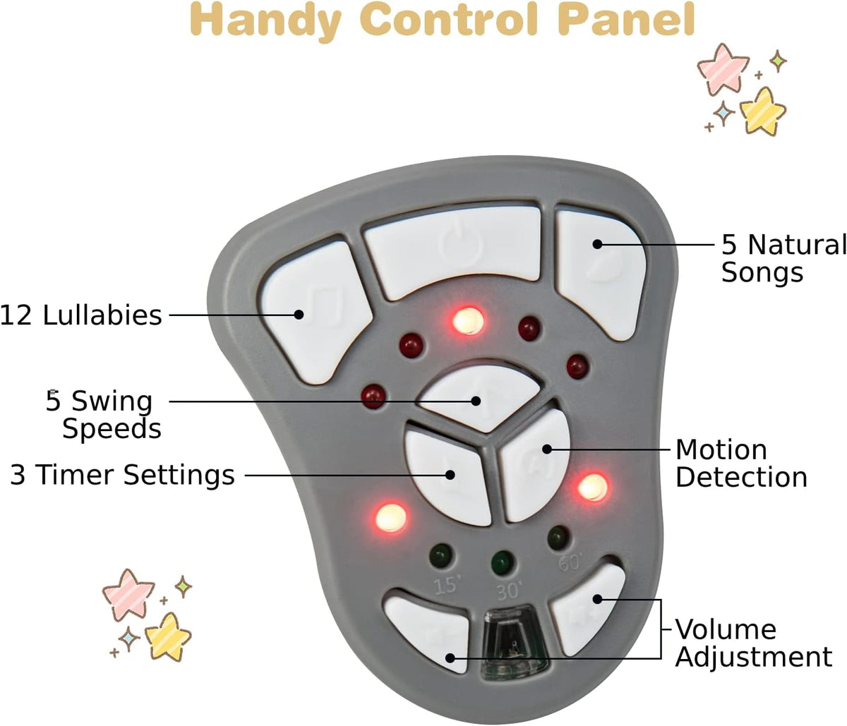 GYMAX Electric Baby Rocker, Toddler Automatic Bouncer 5 Swinging Amplitudes, Remote Control and Timing Function, Portable Newborn Rocking Chair (Gray)
