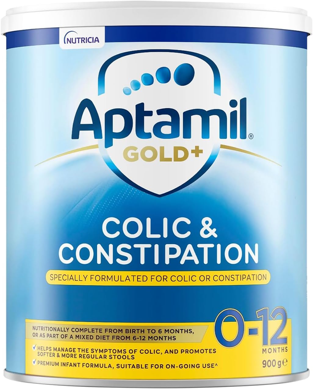 Aptamil Gold+ Colic and Constipation Baby Infant Formula, From Birth to 12 Months, 900g