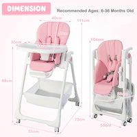 BABY JOY Baby High Chair, Foldable Highchair w/ 7 Heights, 5 Recline Positions (Pink)