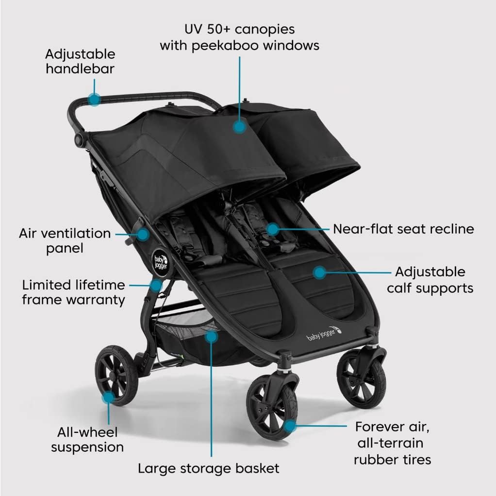 Baby Jogger City Mini GT2 Double Stroller (Jet) - Prams & Strollers, Twins