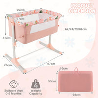 BABY JOY Folding Baby Bassinet Bedside Sleeper, Portable Co-Sleeper Travel Cot for Newborn/Infant w/4 Adjustable Heights