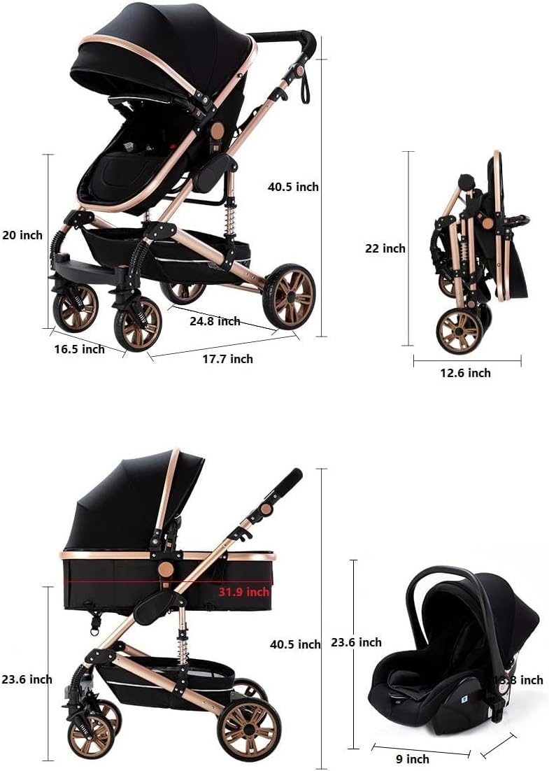 Infant Newborn Baby Pram – 9 in 1 Convertible Stroller with Cradle I