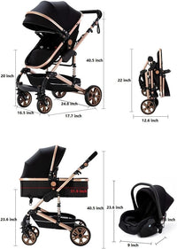 Infant Newborn Baby Pram – 9 in 1 Convertible Stroller with Cradle I