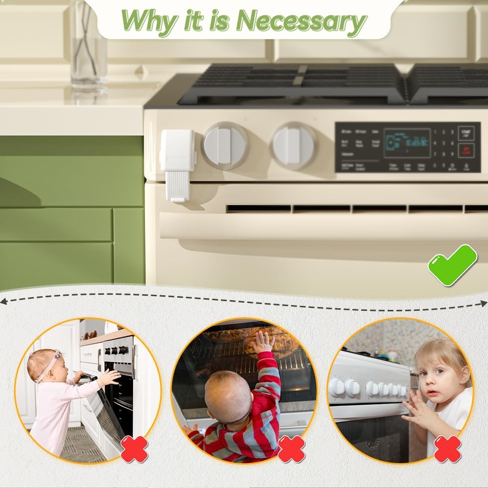 SAFELON 1 PC Update Baby Safety Oven Lock, Kitchen Safety Oven Door Lock, Childproofing Lock for Babies & Toddlers, Heat-Resistant, No Drilling (White)