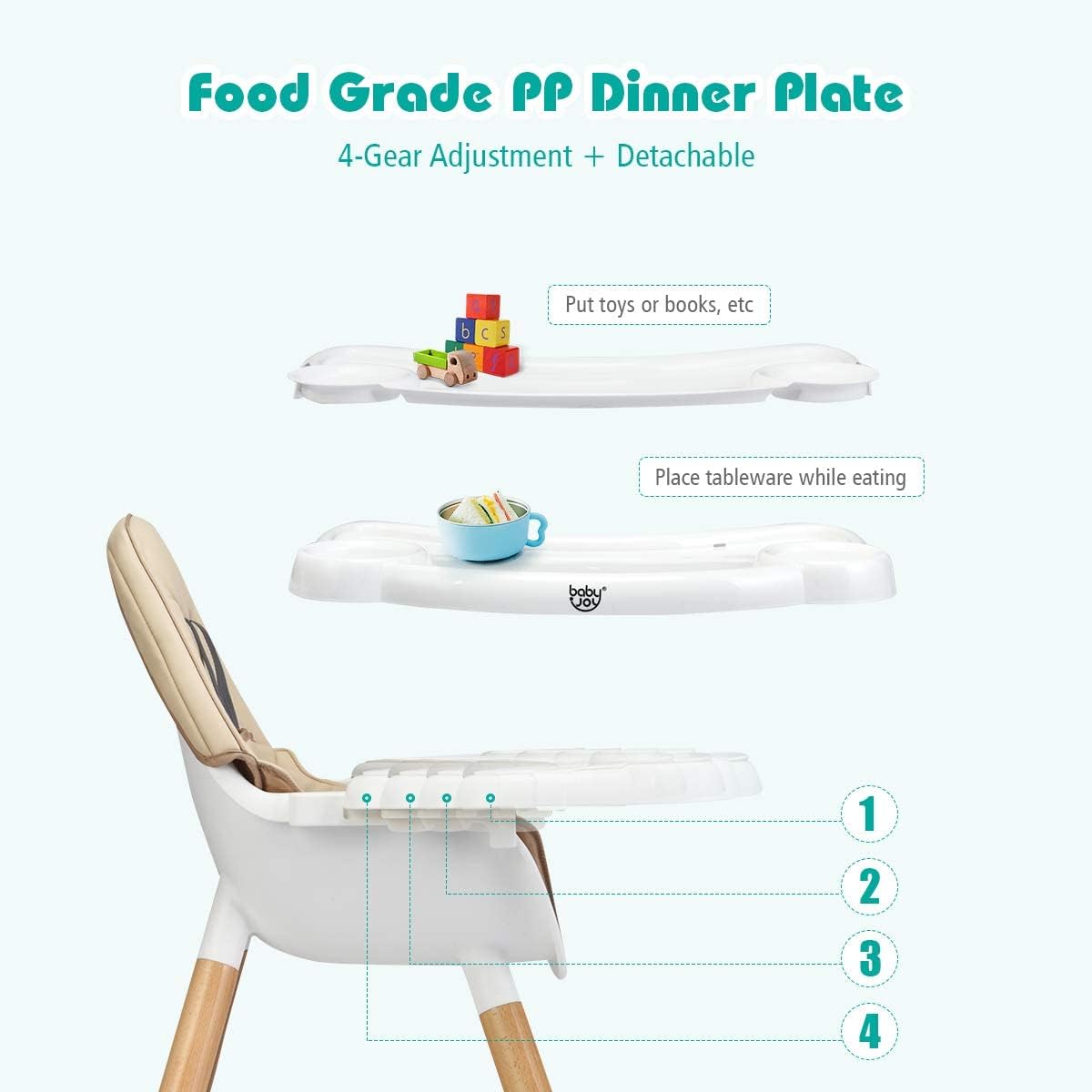 BABY JOY 5 in 1 High Chair, Convertible High Chairs for Babies and Toddlers (Khaki)