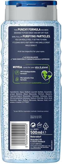 NIVEA MEN Pure Impact Shower Gel 500ml | Men's Refreshing Body Wash | With Purifying Scrub Particles | For Body, Face & Hair | Gentle Formula | Long-Lasting Clean Feeling