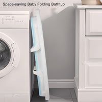 Baby Bath Tub, Baby Bathtub with Water Temperature Sensor for Newborn, Timkos Collapsible Bath for Travel, Baby Bath Seat with Support Pad and Thermometer (Blue)
