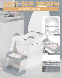 Potty Training Seat with Step Stool Ladder, Toilet for Boys Girls Toddlers-Comfortable Kids Potty Seat with Anti-Slip Safe Pads Ladder (Grey)
