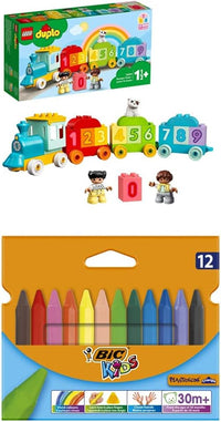 LEGO DUPLO Number Train - Learn to Count 10954 Building Toy Set and BIC Kids Triangular Colouring Crayons