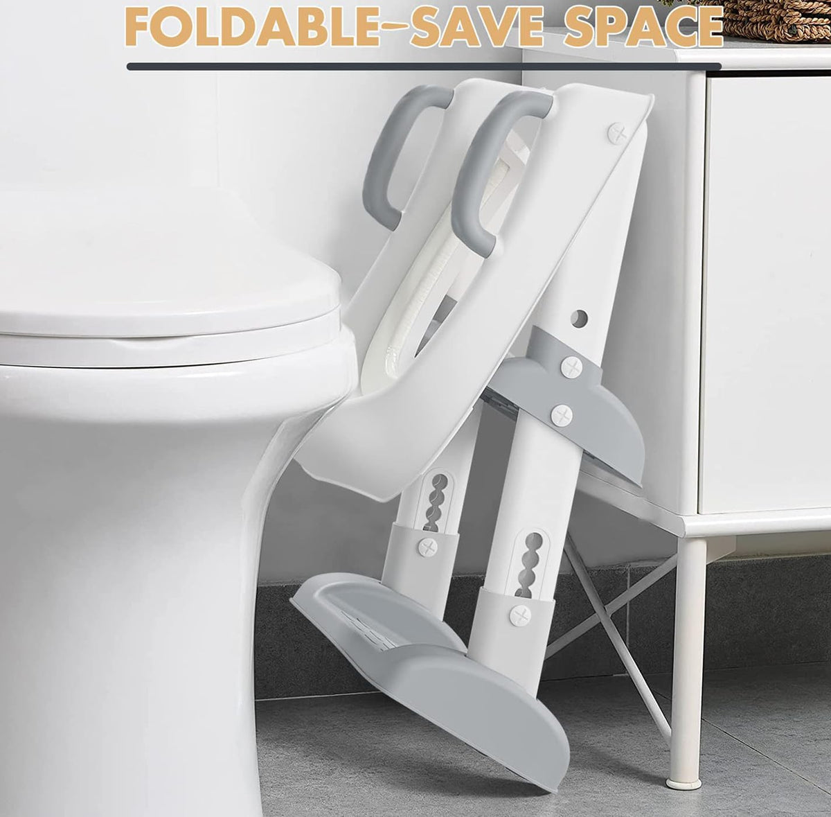 Potty Training Seat with Step Stool Ladder, Toilet for Boys Girls Toddlers-Comfortable Kids Potty Seat with Anti-Slip Safe Pads Ladder (Grey)