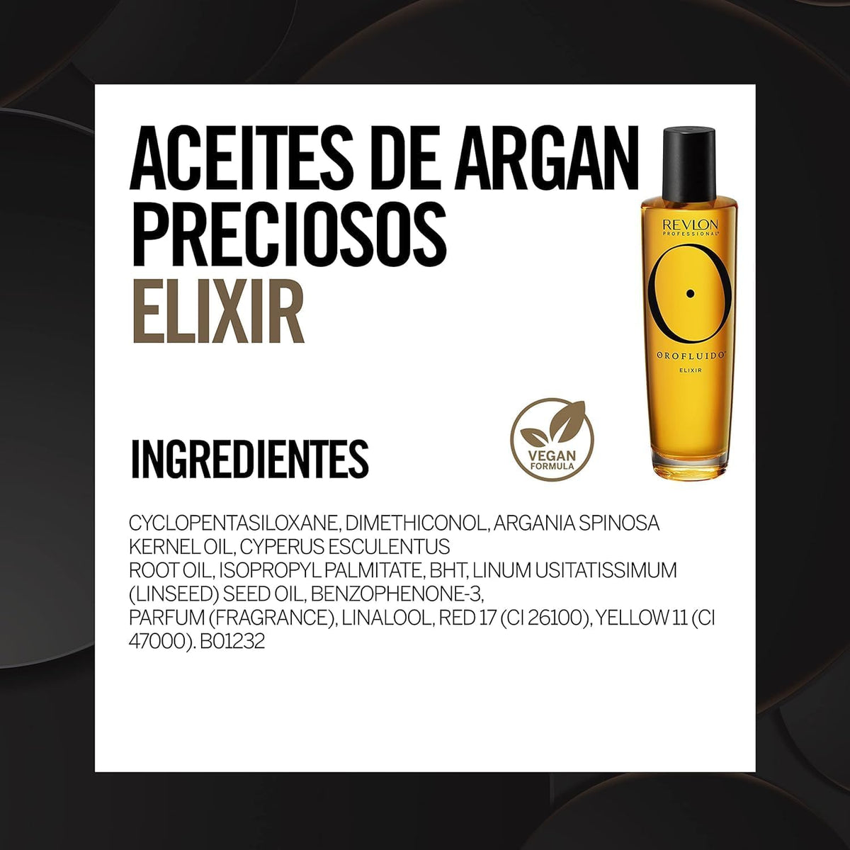 REVLON PROFESSIONAL Orofluido Argan Oil Elixir, 100 ml, Nourishing Leave in Hair Care with Argan Oil, Smoothing Hair Oil for Smooth, Shiny Hair, with Anti Frizz, Vegan
