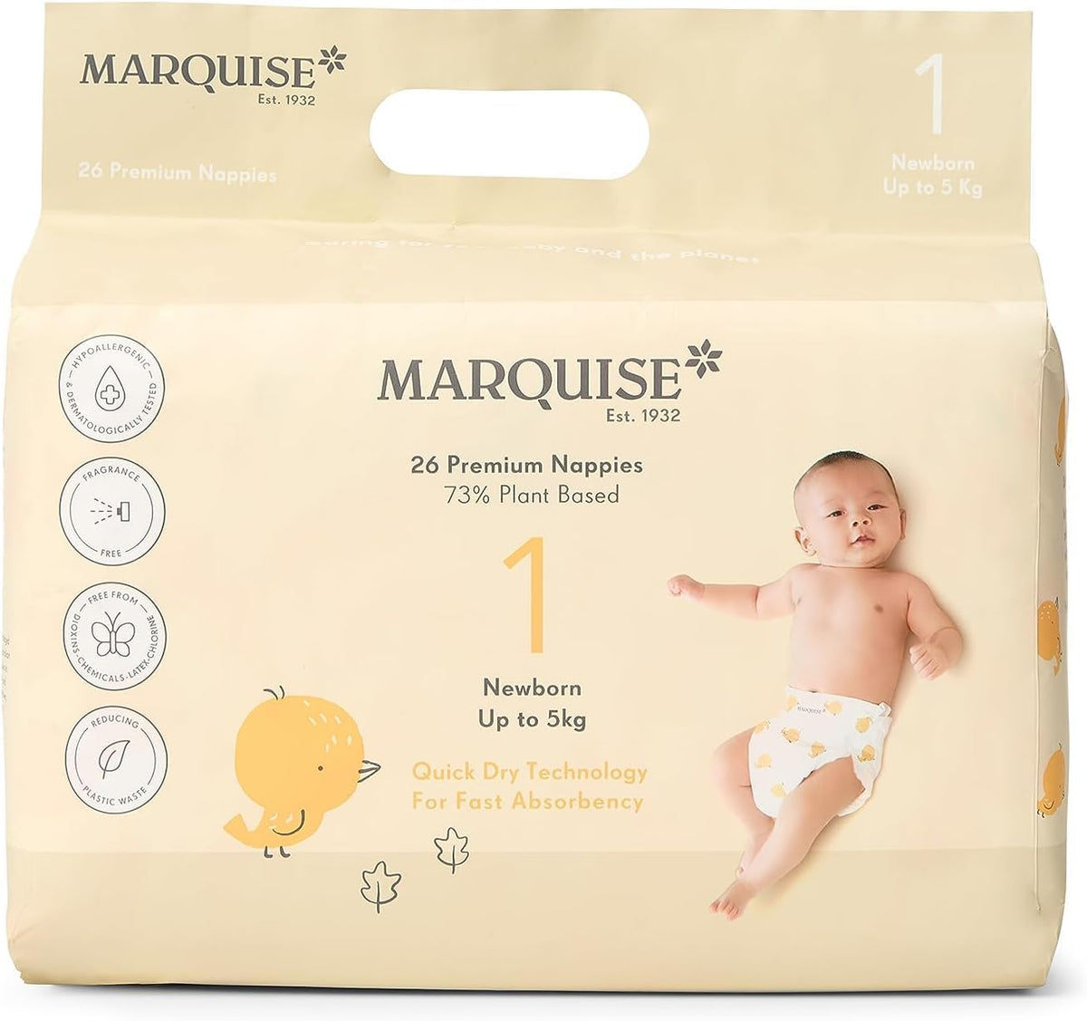 Marquise Baby Eco Nappies for Up to 5 kg Newborn, Size 1 (Pack of 3)