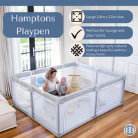 BABY Large Grey Playpen with Mat (Roads/Bears), 1.8m x 1.5m Large Playpen in Grey