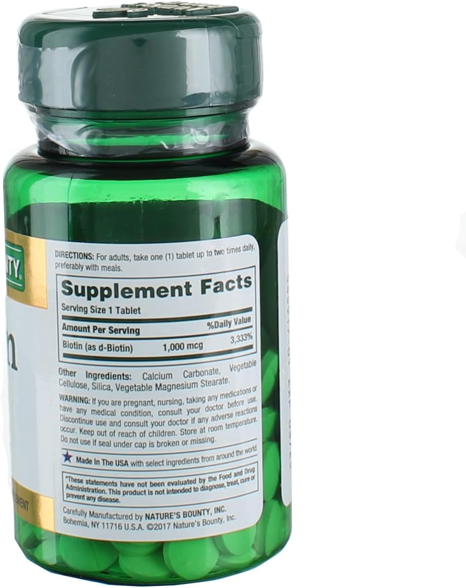 Nature's Bounty Biotin 1000 mcg Tablets, Strawberry, 100 Count, Pack of 3-USA Made