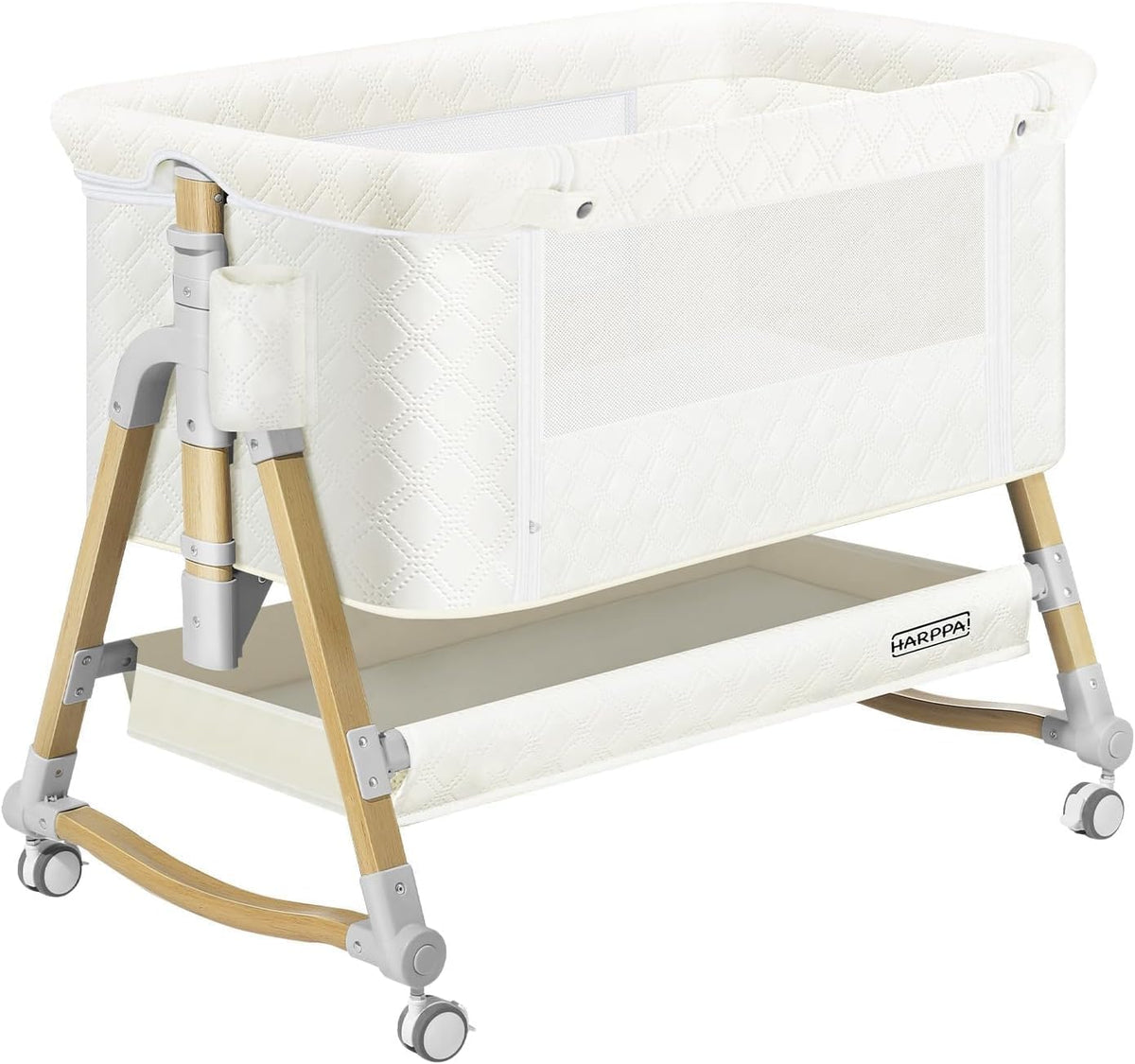 Cuddly Bassinet, 3 in 1 Baby Bassinet with Wheels, 5 Height Adjustable, Includes Mosquito Net, Mattress, Anchor Strap (White)