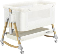 Cuddly Bassinet, 3 in 1 Baby Bassinet with Wheels, 5 Height Adjustable, Includes Mosquito Net, Mattress, Anchor Strap (White)