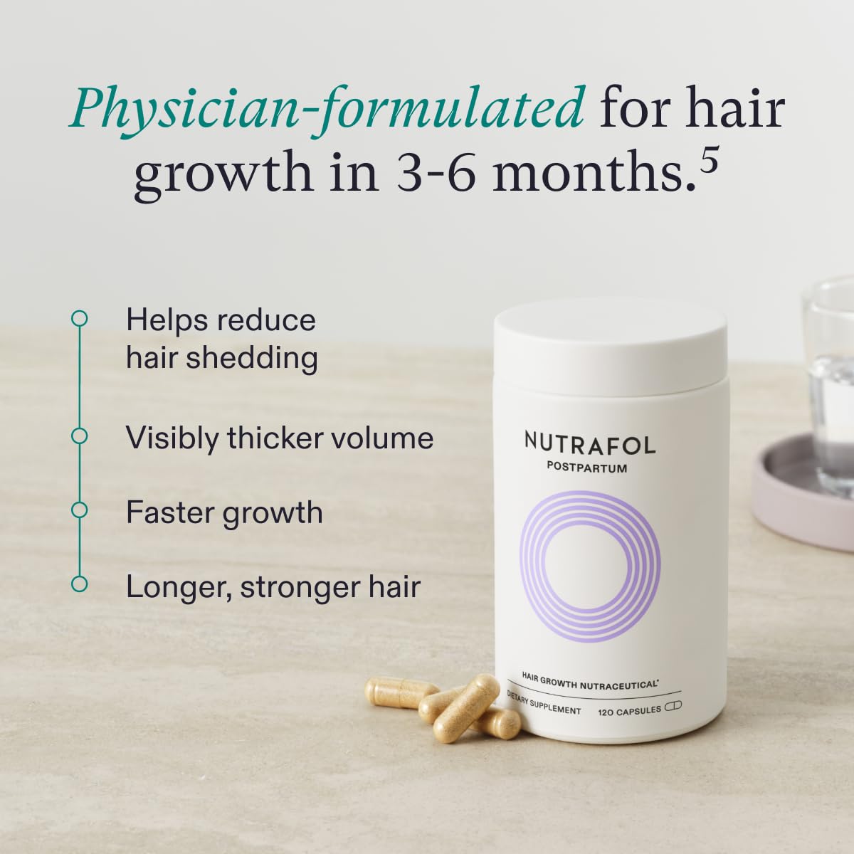 Nutrafol Postpartum Hair Growth Supplements, Clinically Tested for Visibly Thicker