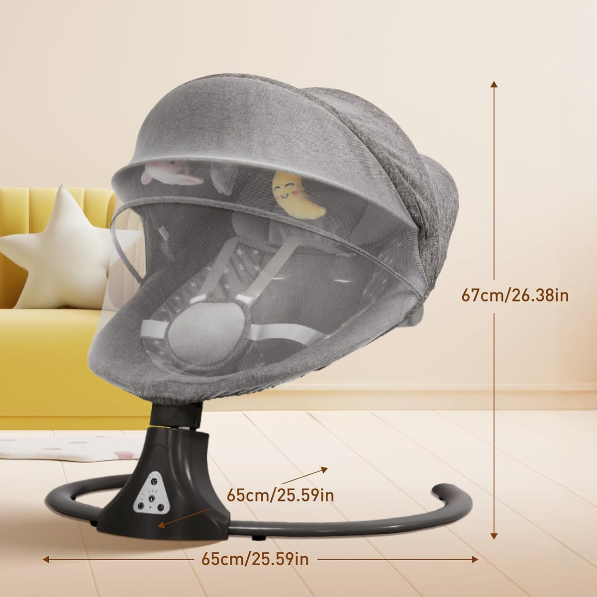 Electric Baby Swing Chair with Bluetooth Remote Control | Cordless 5-Speed Levels 12 Lullabies & 3 Timers | 3 Adjustable Angles - Rocking Chair for Newborn | Gray