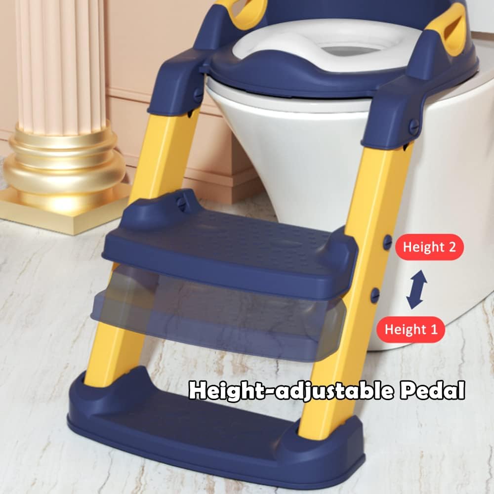 Potty Training Seat with Step Stool Ladder, Toilet Seat for Kids with Soft PVC Cushion, Grey/White