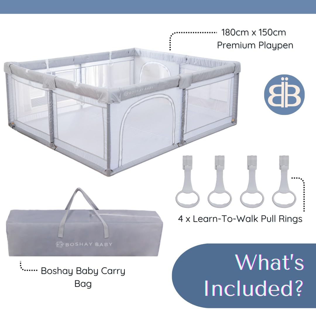 BABY Playpen, 1.8m x 1.5m Large Playpen in Grey, Baby/Kids Activity Play Yard