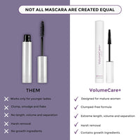 VolumeCare+ Mascara For Older Women - Extreme Length and Volume 2-in-1 Formula - No Clumps, Long-Wearing, Hypoallergenic Mascara For Sensitive Eyes (Natural Black)
