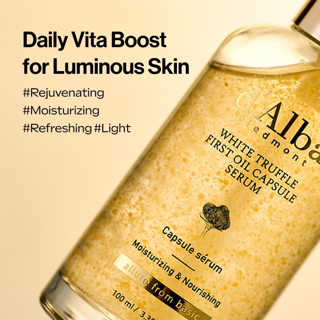 d'alba Piedmont White Truffle Oil Capsule Serum, Daily Vita Boost for Luminous Skin, Double Vitamin Formula, Korean Skin Care (3.38fl. oz.)