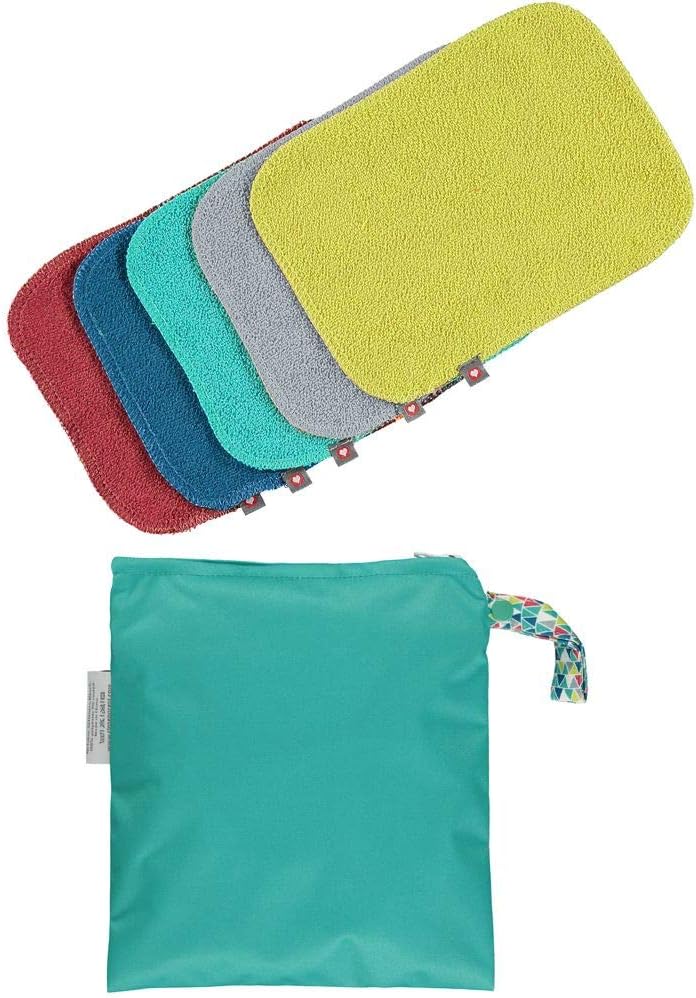 Close Popin Reusable Bamboo Wipes 10 x Washable Baby Wipes 20x15cm Colours Extra Soft Reusable for Baby's Hands Face, Bright