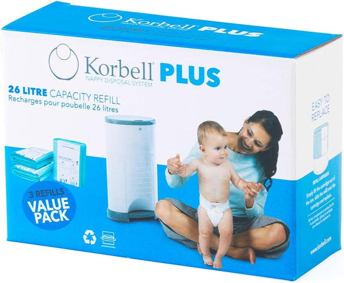 Korbell Nappy Disposal Refill, Green, 3 count, Plus - 26L