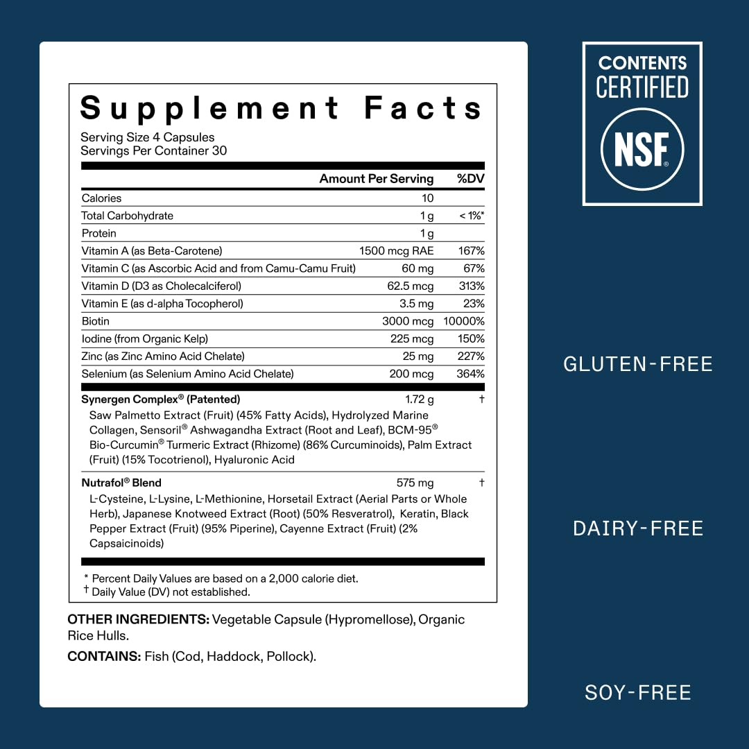 Nutrafol Men's Hair Growth Supplements, Clinically Tested for Visibly Thicker Hair and Scalp Coverage, Dermatologist Recommended - 1 Month Supply