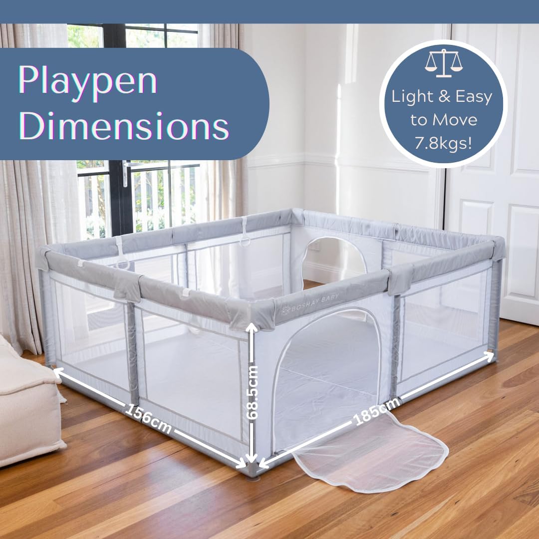 BABY Playpen, 1.8m x 1.5m Large Playpen in Grey, Baby/Kids Activity Play Yard