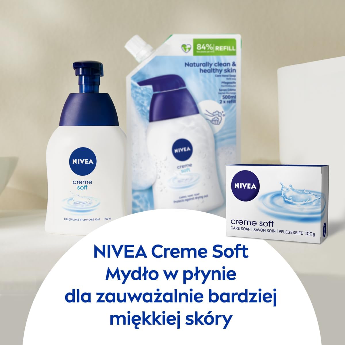 NIVEA Creme Soft Care Soap Refill Bag (500 ml), Nourishing Hand Soap with Almond Oil, Mild Scented Liquid Soap for Gentle and Hygienic Cleaning