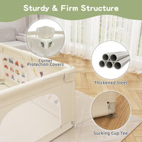 Baby Playpen 200 x 160 cm, Extra-Large Non-Slip Playpens with Patterns, 50 Ocean Balls(Beige)