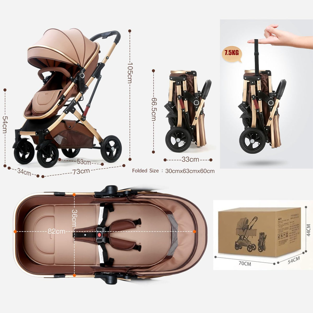 2 in 1 Baby Stroller & Bassinet Pram – Large Storage Basket