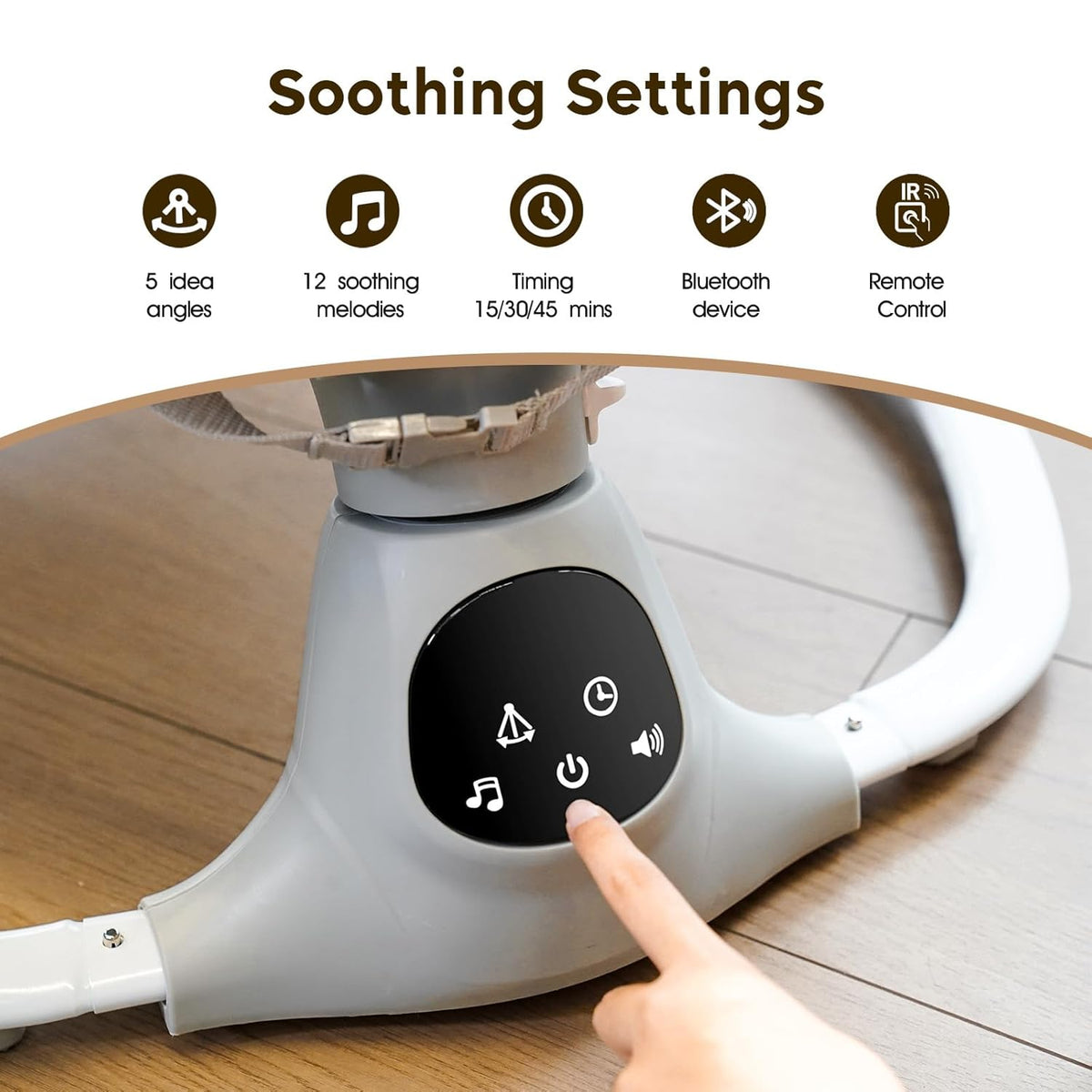 Electric Baby Swing for Infants to Toddler, Portable Swing Baby Rocker with 5 Point Harness, Grey