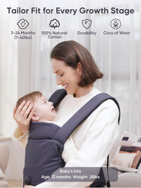 Baby Carrier Newborn to Toddler - Innovation EaseFit Adjustment Knob, Ergonomic Lightweight Cotton Carrier, Quick Attach Magnetic Buckle, Thickened Leg Pad, Widened Belt, with Bib, for 3-20KG