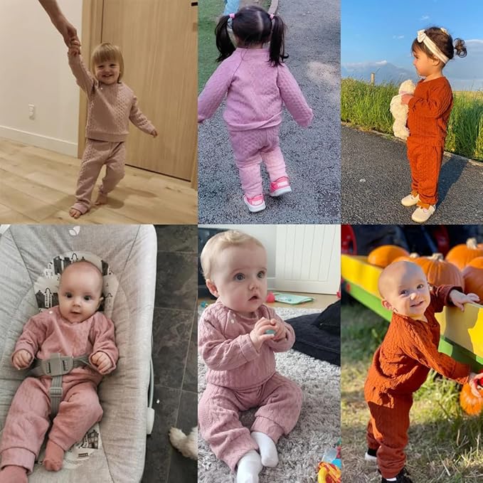 PATPAT Baby Boy Girl Waffle Sweatshirt Pullover Shirt Top Pants Set 2-Piece Fall Spring Outfit Clothes for Infant 3 Months-3 Years