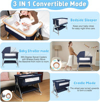 3 in 1 Baby Bassinet, Bassinet Bedside Sleeper for Baby(Blue)