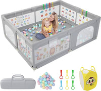 Baby Playpen 200 x 160 cm, Extra-Large Non-Slip Playpen with 50 Ocean Balls(Gray)
