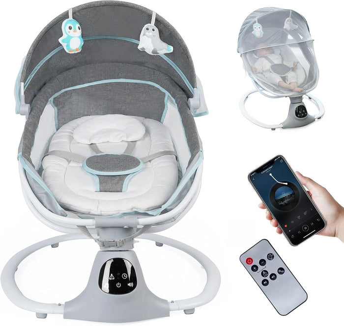 Electric Baby Swing for Infants to Toddler, Portable Swing Baby Rocker with 5 Point Harness, Grey