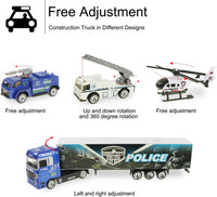 Joyfia 10 in 1 Mini Die-cast Police Truck Toy Set, Mini Patrol Rescue Vehicles in Carrier Truck Playset, Police Car Toys for 3+ Years Old Boys Girls Kids